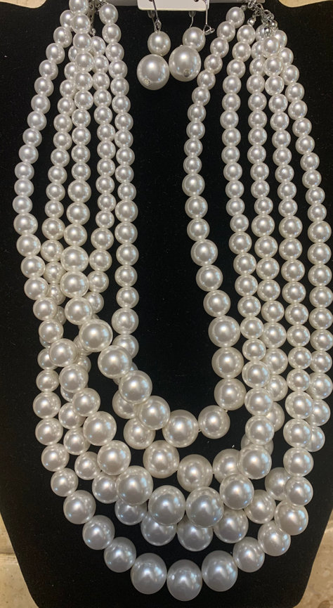 White Pearl Necklace Set (5 Strand)