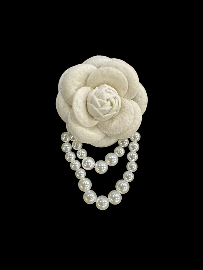 White Rose Flower Pin with Pearls