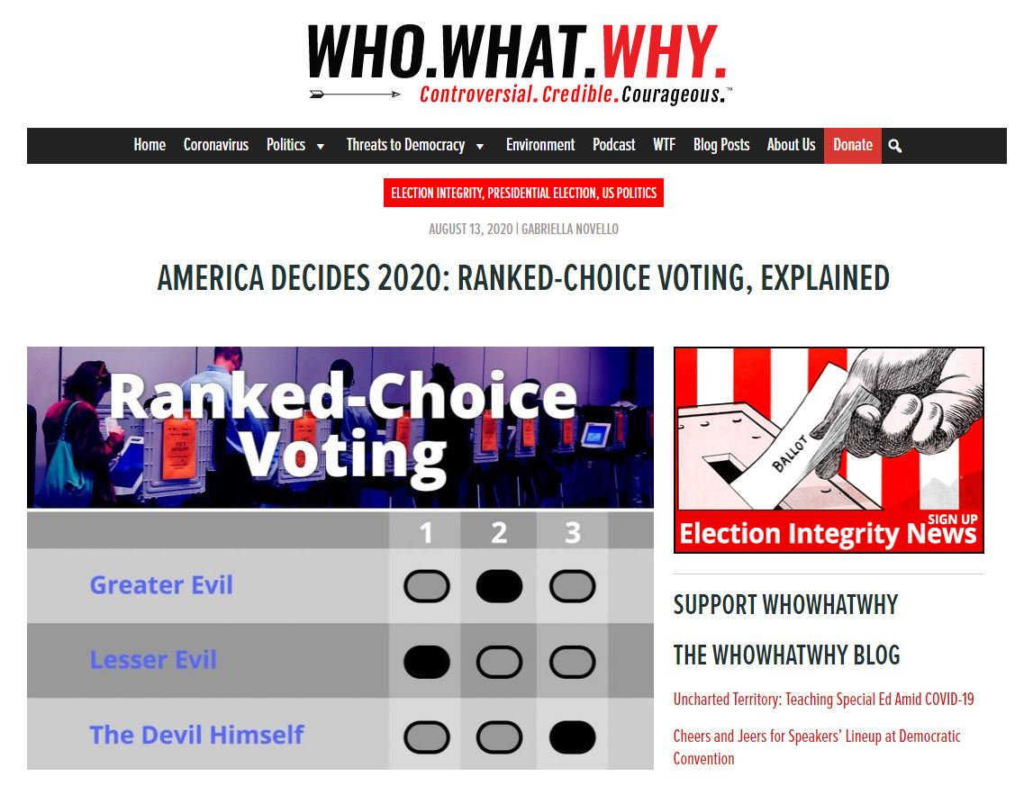 RCVRC on WHO. WHAT. WHY. (Aug. 2020) - Ranked Choice Voting Resource Center