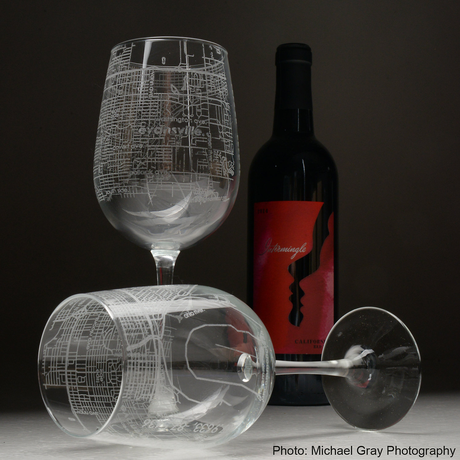 Evansville Map Etched Wine Glass Rare Bird Gifts & Goods